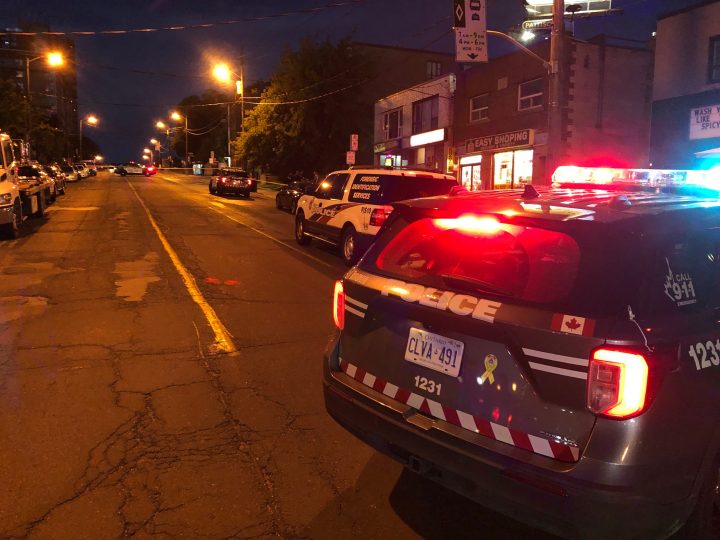 Police at the scene of the stabbing on Monday.