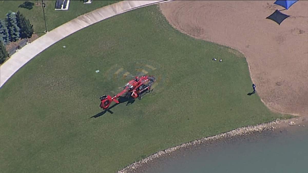 STARS Air Ambulance at the scene after a young girl was pulled from the water of Mahogany Lake in Calgary.