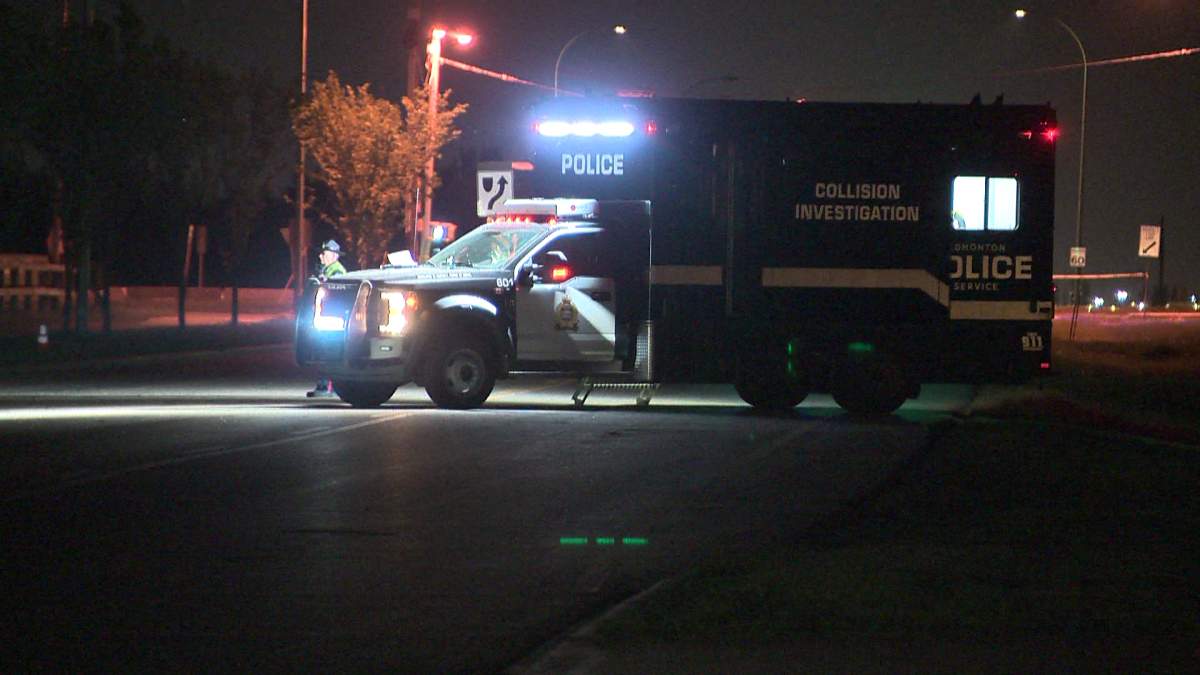 A woman is dead after she was struck by a vehicle that veered onto the sidewalk in northeast Edmonton on Wednesday, June 2, 2021. 