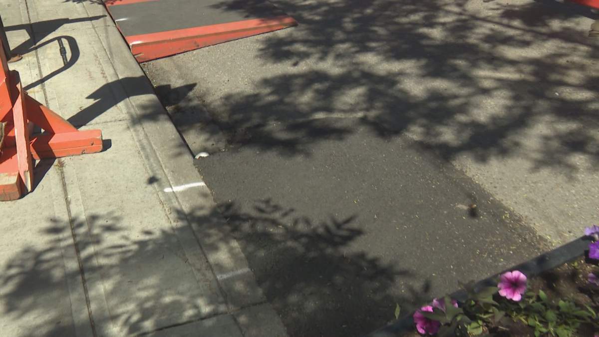 An asphalt ramp in Kensington used to replace the original wooden ramps on the pop-up patio detours.