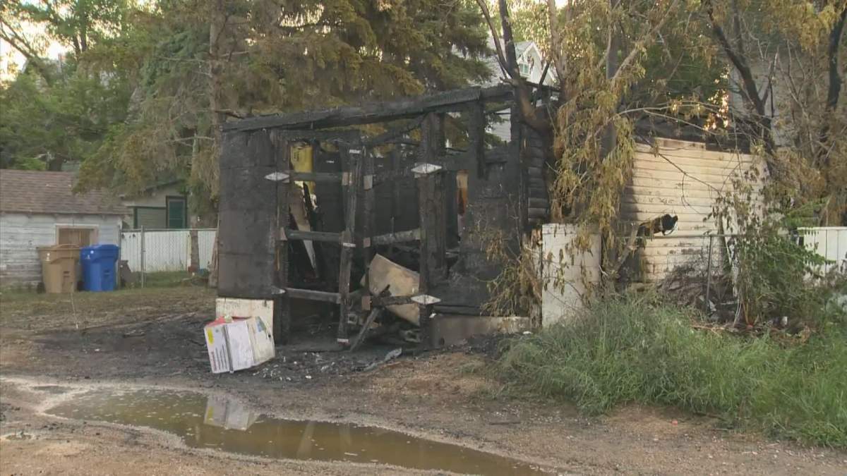 Regina fire crews were called to a garage fire on the 1400 block of Robinson Street at about 3:15 a.m. Tuesday.