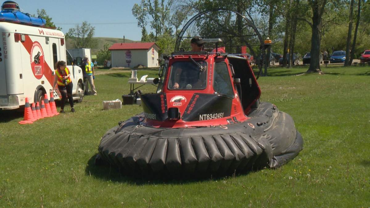 The ARSU-1 hovercraft is seen on the shores of Pasqua Lake. Since 2015 the ARSU-1 team has been providing summertime rescue mission assistance to area first responders.