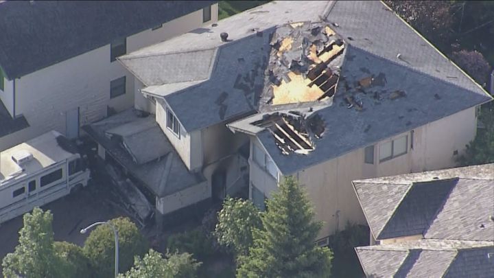 Edmonton Fire Rescue Services said crews were called to a house with an attached garage in the 1000 block of Burns Close shortly after 4 a.m. on Sunday.