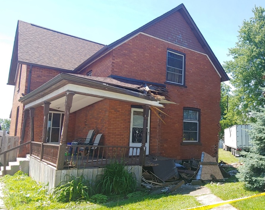 A photo of a house in Springfield, Ont., that was hit by a transport truck Wednesday.
