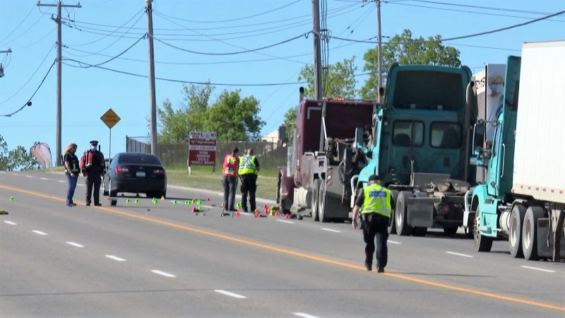 Calgary emergency crews respond to a crash involving a tow truck driver on Wednesday, June 16, 2021.
