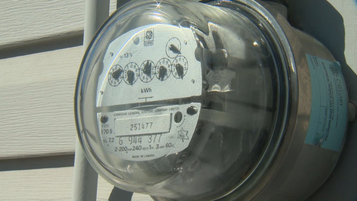 An electricity meter is pictured in Calgary on June 21, 2021.