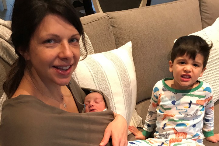 Heather Eldebs pictured here, two-and-a-half years ago, with her new-born daughter and son.