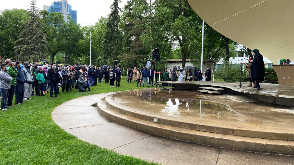 Three days after four members of a Muslim family were struck and killed by a vehicle in London, Ont., in what police believe was a hate-motivated crime, hundreds of Edmontonians gathered outside the Alberta legislature to pray for the dead and the boy who survived and to speak out against Islamophobia.