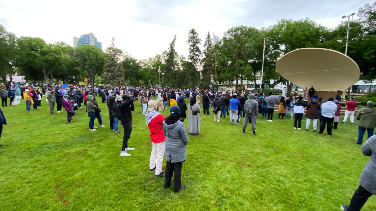 Three days after four members of a Muslim family were struck and killed by a vehicle in London, Ont., in what police believe was a hate-motivated crime, hundreds of Edmontonians gathered outside the Alberta legislature to pray for the dead and the boy who survived and to speak out against Islamophobia.