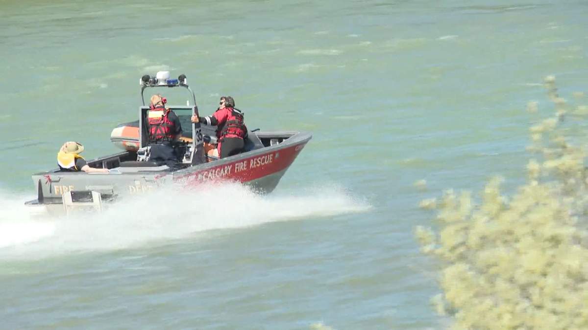 The Calgary Fire Department’s water rescue team rescuing rafters on the Bow River on Thursday, June 17.