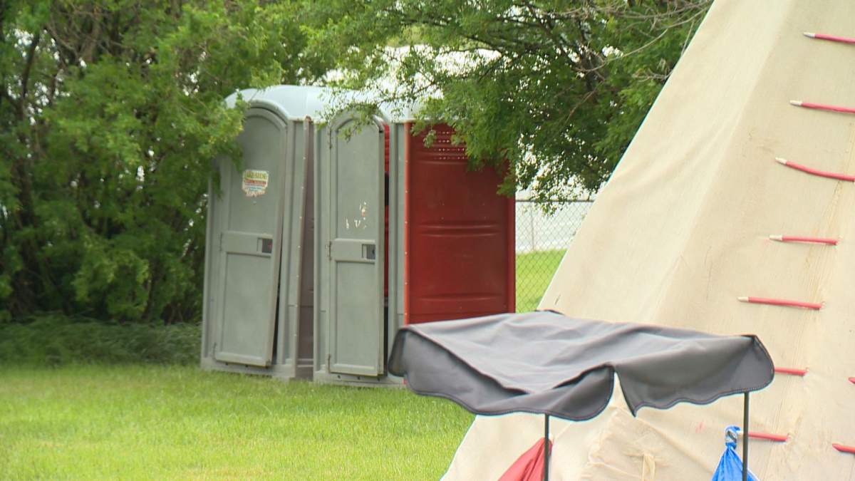 The local Roman Catholic parish council provided porta-potties shortly after Star Andreas began her campaign.