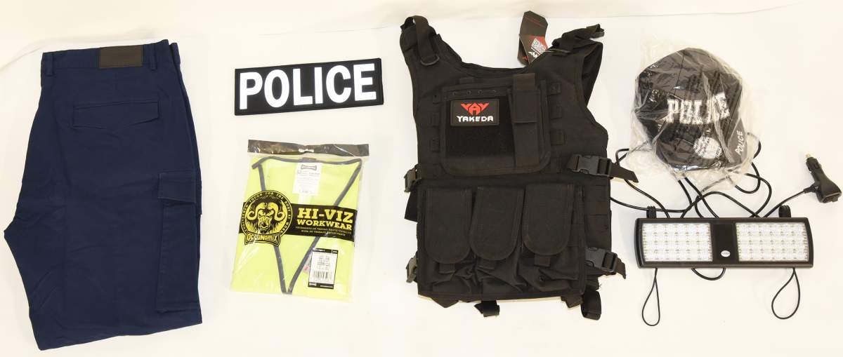 RCMP say they found police gear in the suspect’s vehicle.