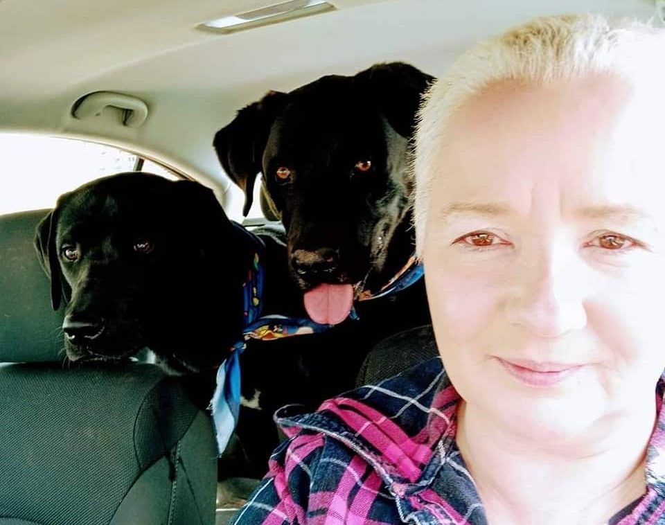 Cassandra Gould and her dogs Bambi and Henry