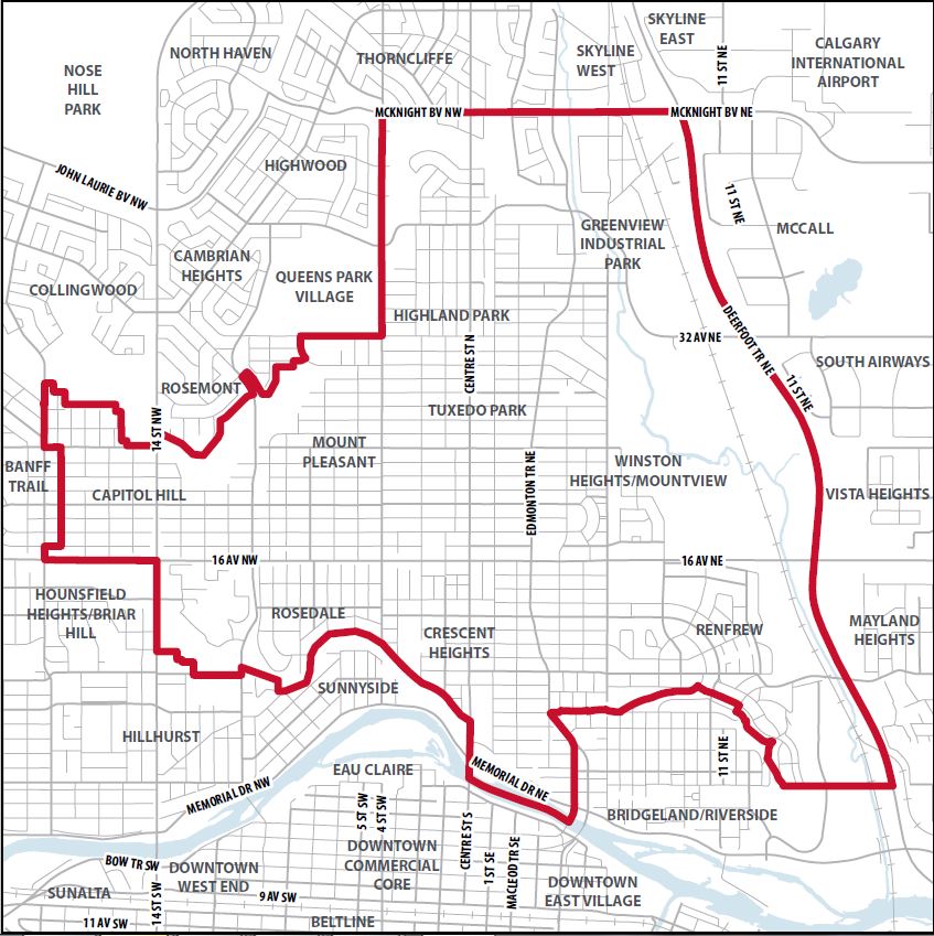 A map of Calgary communities included in the North Hill Communities Local Area Plan.