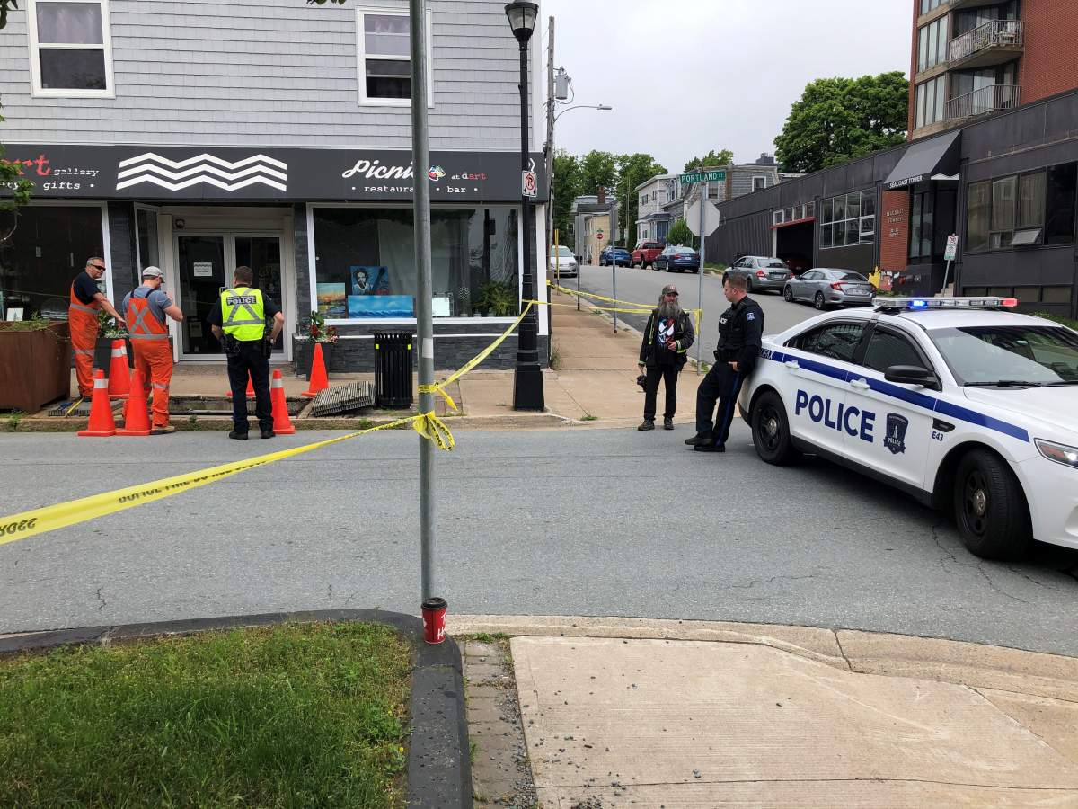A section of Portland Street between Dundas and Wentwork Streets was cordoned off as crews work to repair the damage.