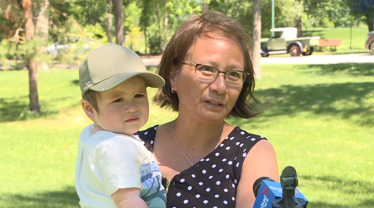 Anna D’Eon holds her grandson Henry for the first time in months. Manitoba’s previous public health orders had restricted outdoor family gatherings.