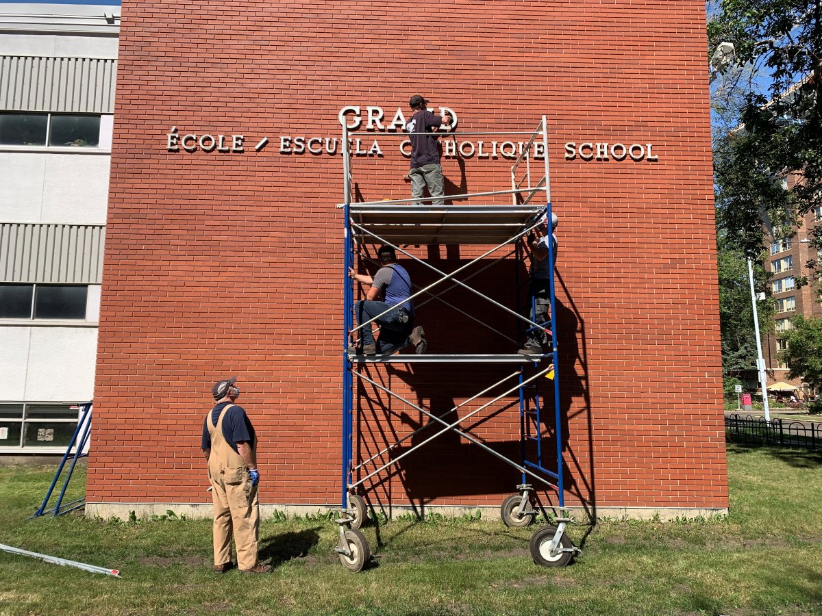 Edmonton Catholic Schools unanimously voted to rename Grandin School and remove the mural of the bishop from the exterior of the school Monday, June 28, 2021.
