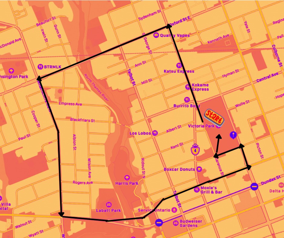 The route for the Turtle Island Healing Walk scheduled for July 1, 2021.