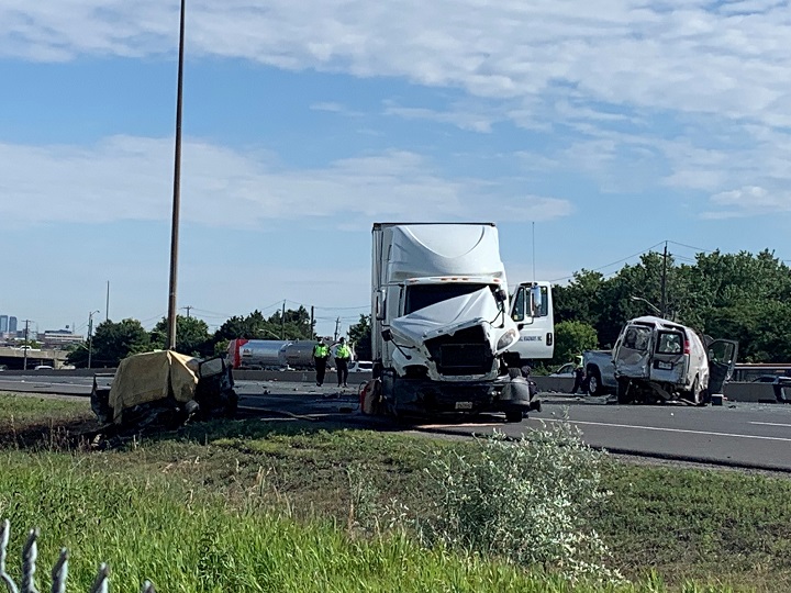 Crash scene on southbound Highway 400 just south of Finch Avenue.
