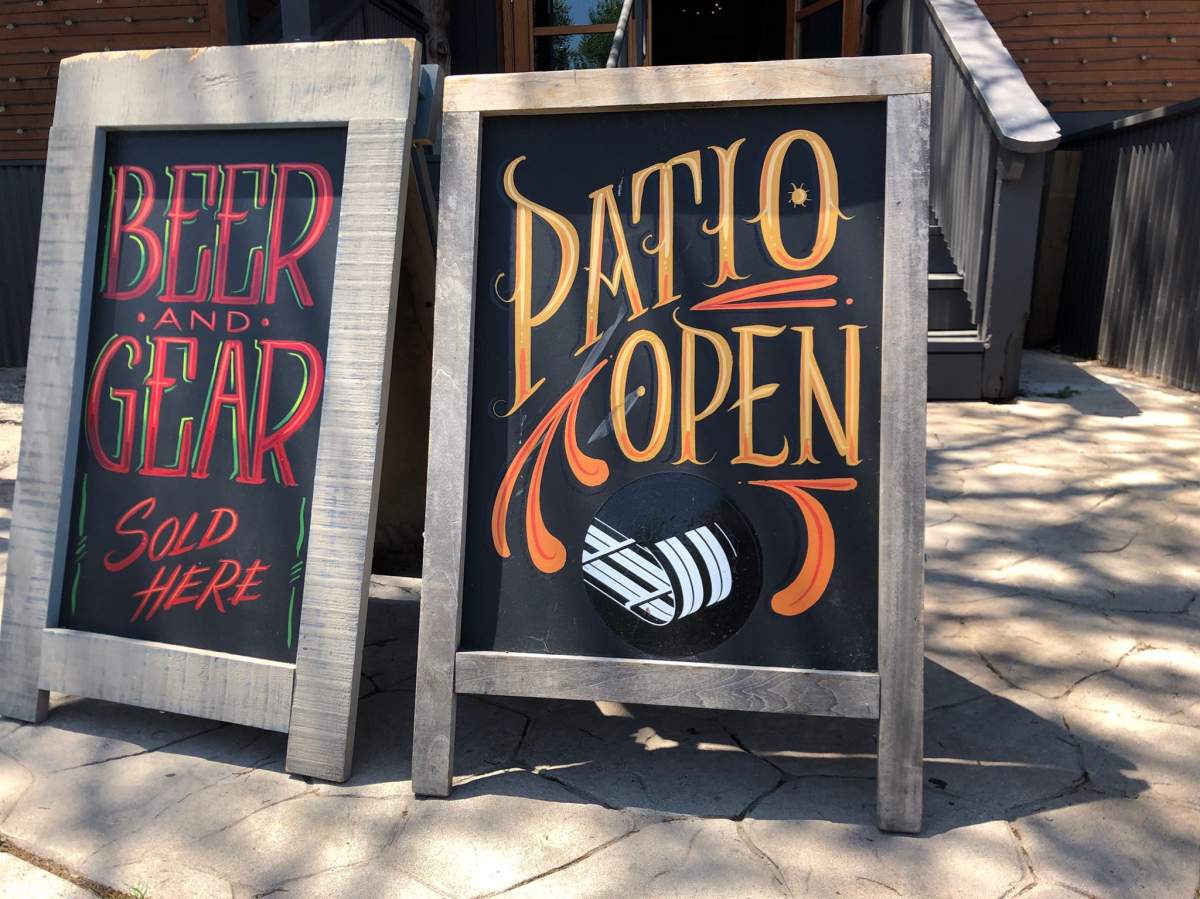 Patio sign in downtown London, Ont., June 11, 2021 .