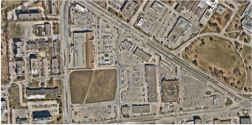 City planners showed this aerial view of the Kingston Centre shopping mall as an example of parking over-supply.