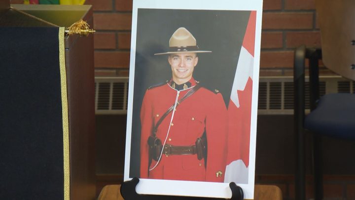 RCMP Const. Shelby Patton was struck and killed by a vehicle he had pulled over in Wolseley, Sask. on June 12. Two people were arrested and charged with manslaughter.