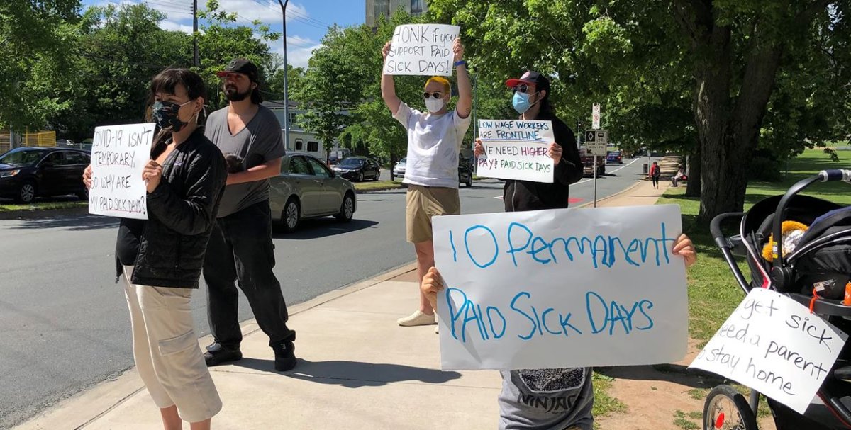 Advocates across Nova Scotia held 'micro-protests' calling for permanent paid sick days last month.