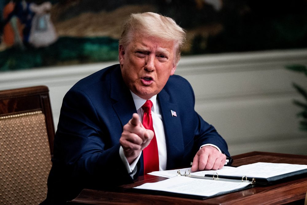 In this file photo, then-U.S. president Donald Trump speaks in the Diplomatic Room of the White House in Washington, D.C., on Nov. 26, 2020.