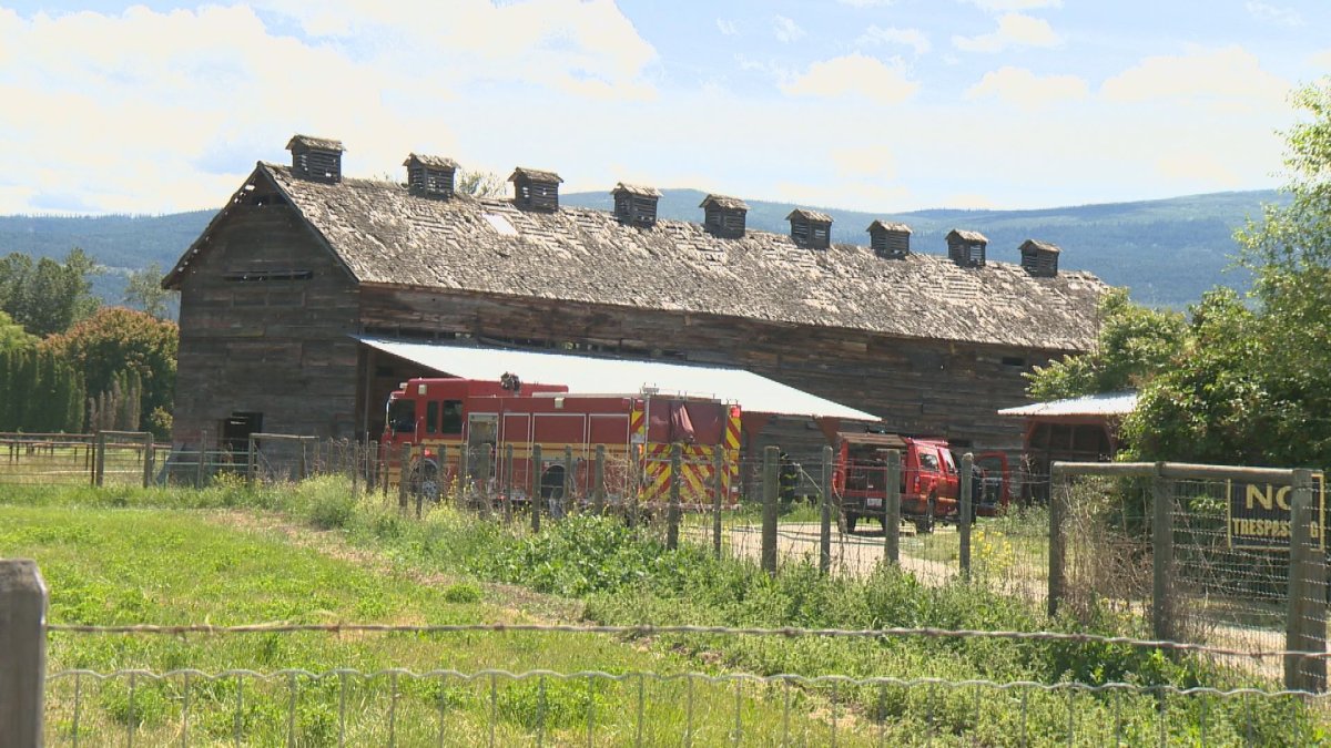 Kelowna fire crews were called to douse what was left of a small hay fire near a former tobacco barn in Kelowna on Wednesday.