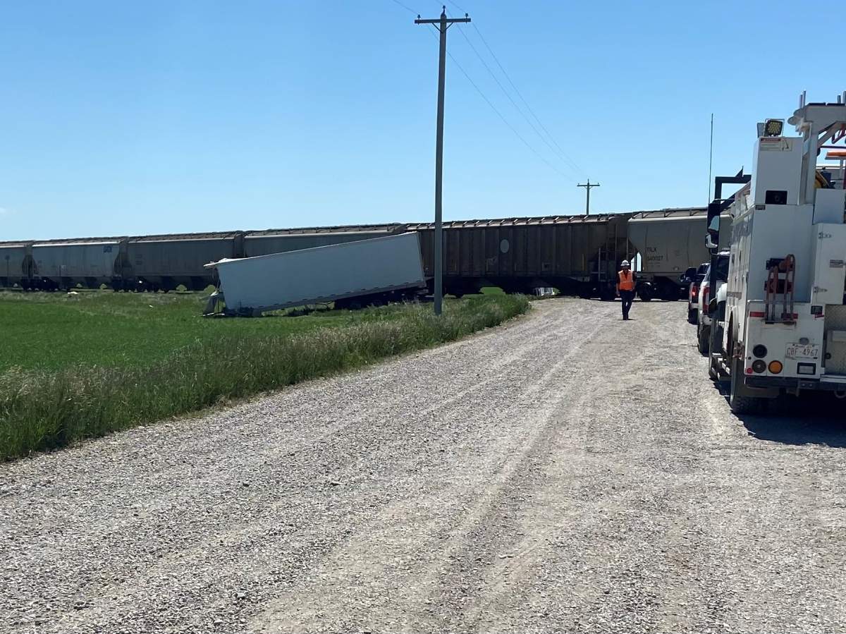 A train and a semi collided near Nobleford.
