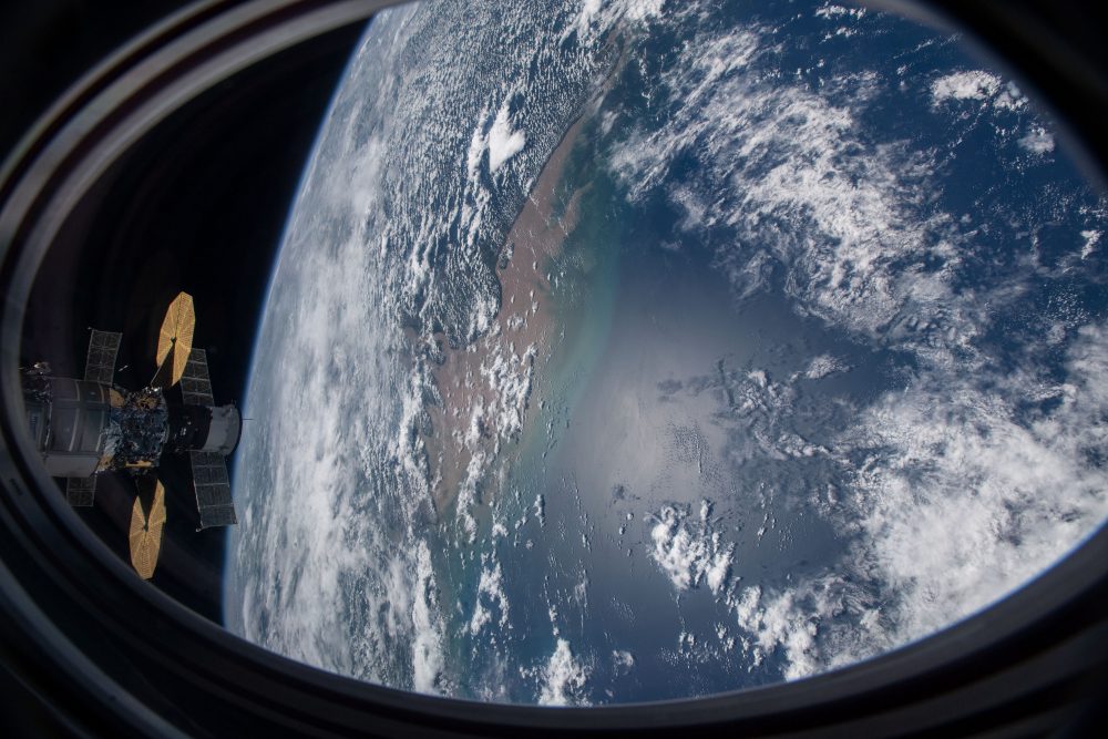 This picture was taken from a window on the SpaceX Crew Dragon vehicle as the International Space Station orbited above the Atlantic Ocean just off the coast of Brazil near the mouth of the Amazon River on Nov. 27, 2020. 