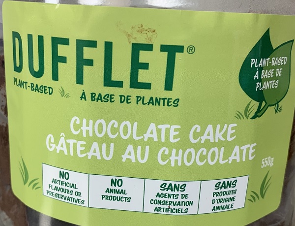 Dufflet's Chocolate Cake labelling.