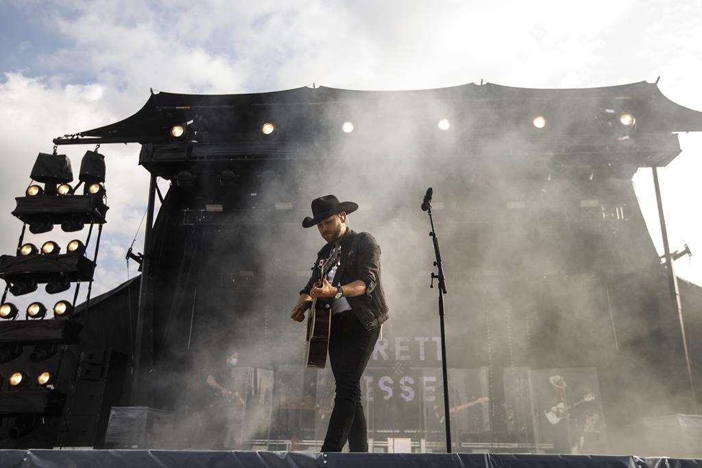Brett Kissel performs a drive-in concert in Edmonton, Saturday, June 13, 2020. 