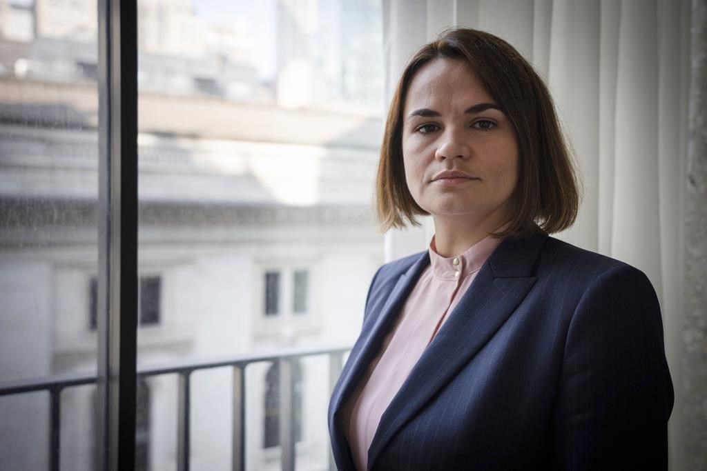 Belarusian opposition leader Sviatlana Tsikhanouskaya in New York, July 27, 2021. (AP Photo/Robert Bumsted, File).