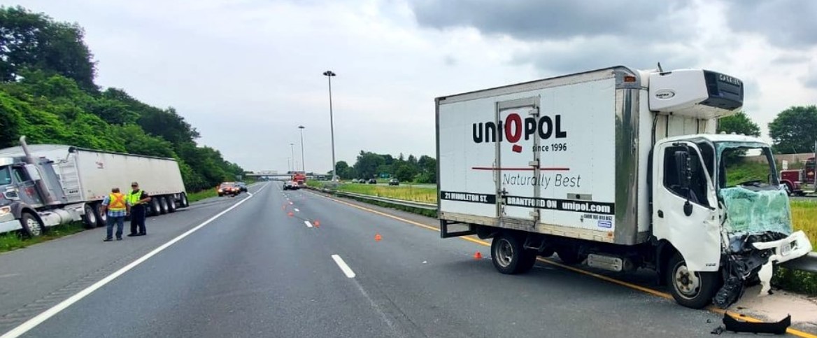 One person has been taken to hospital after a crash on Highway 403 in Hamilton.