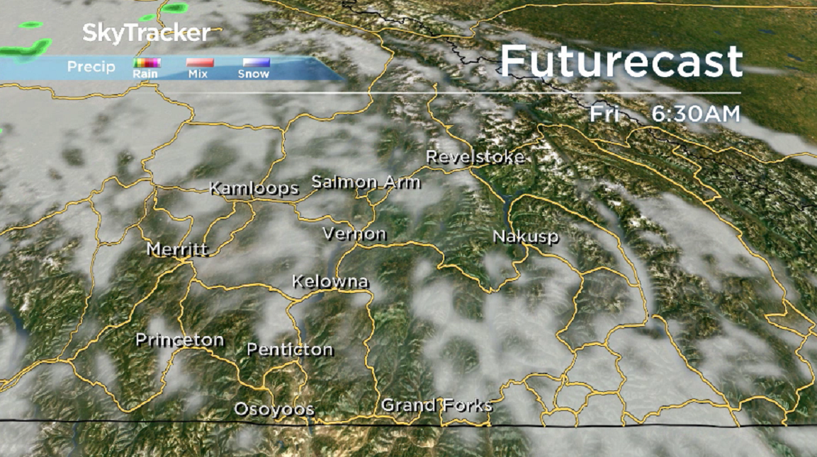 A few clouds slide into the Okanagan Thursday night into Friday morning.