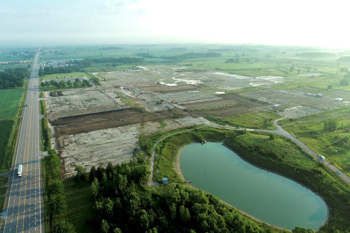 An aerial shot of the 622 acres of industrial land in Talbotville that was recently purchased by Broccolini.
