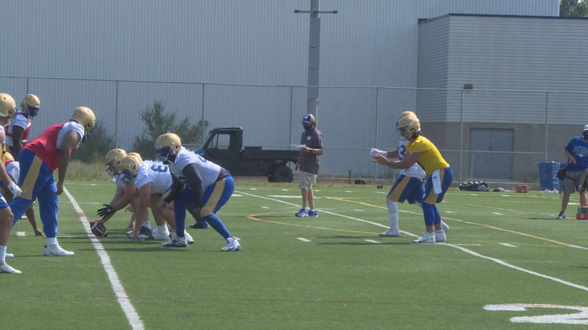Zach Collaros waiting for a snap on the first day of Blue Bombers’ training camp.