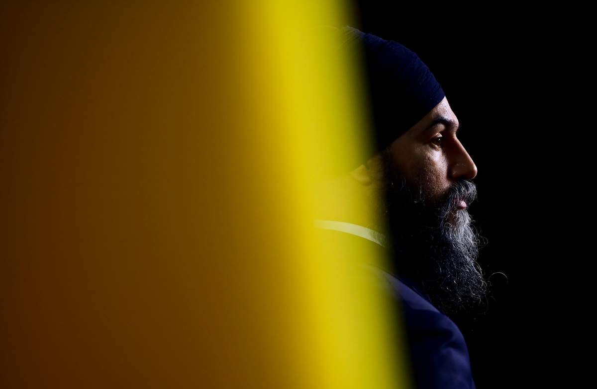 NDP Leader Jagmeet Singh holds a press conference on Parliament Hill in Ottawa on Wednesday, May 12, 2021.