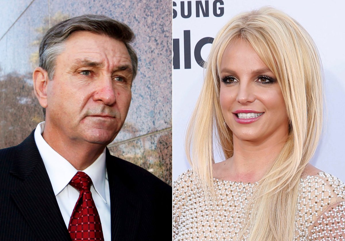 Jamie Spears, father of singer Britney Spears, leaves the Stanley Mosk Courthouse in Los Angeles on Oct. 24, 2012, left, and Britney Spears arrives at the Billboard Music Awards in Las Vegas on May 17, 2015. 