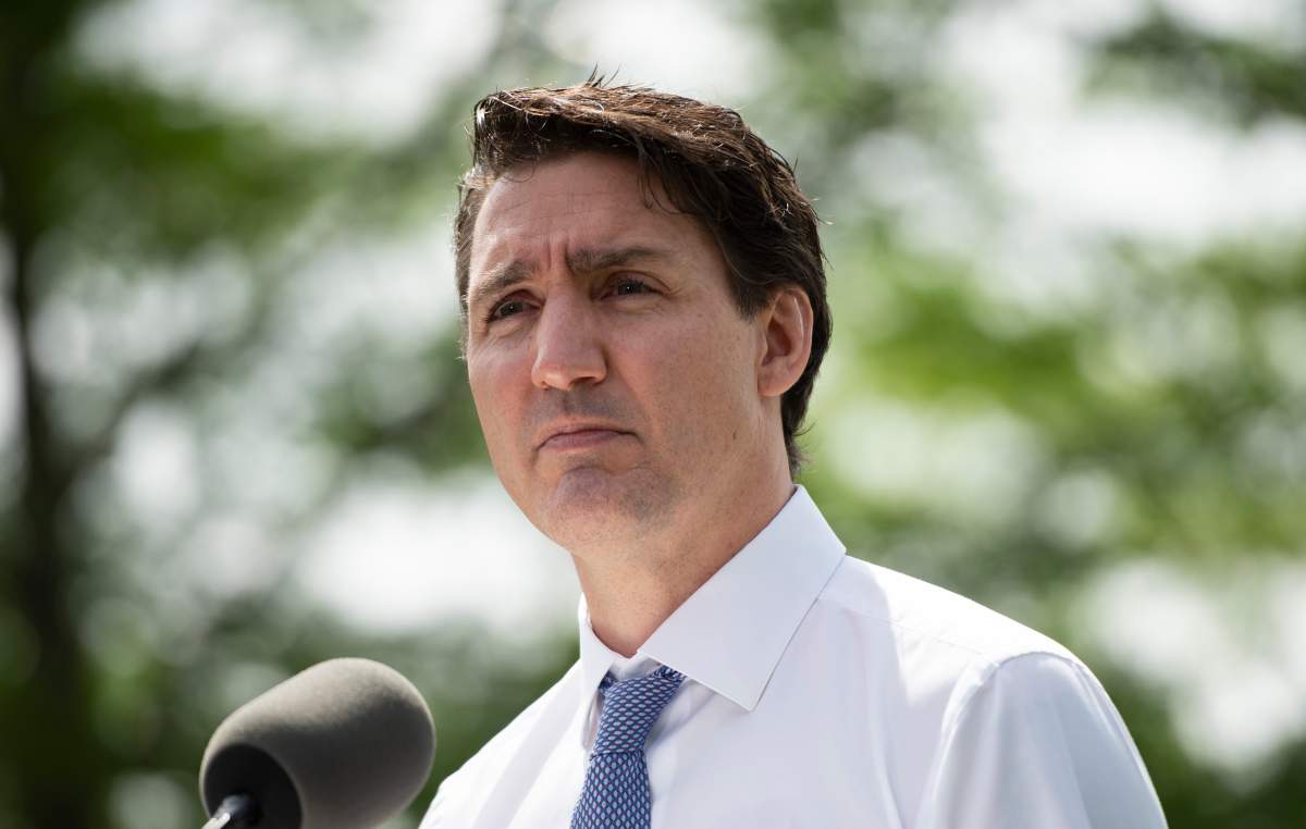 Prime Minister Justin Trudeau listens to a question during a news conference after touring a COVID-19 vaccination clinic in Ottawa, on Friday, July 2, 2021. 