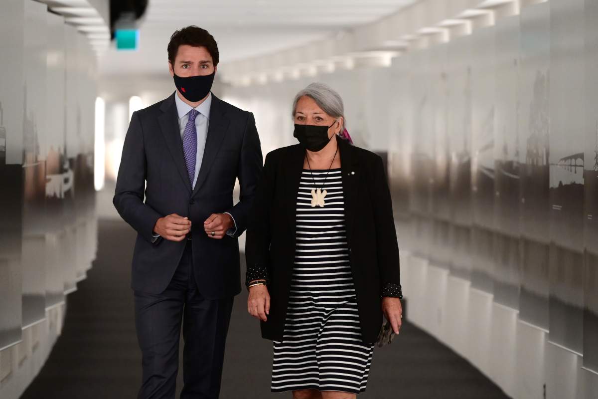 Prime Minister Justin Trudeau and Mary Simon arrive for an announcement at the Canadian Museum of History in Gatineau, Que., on Tuesday, July 6, 2021.