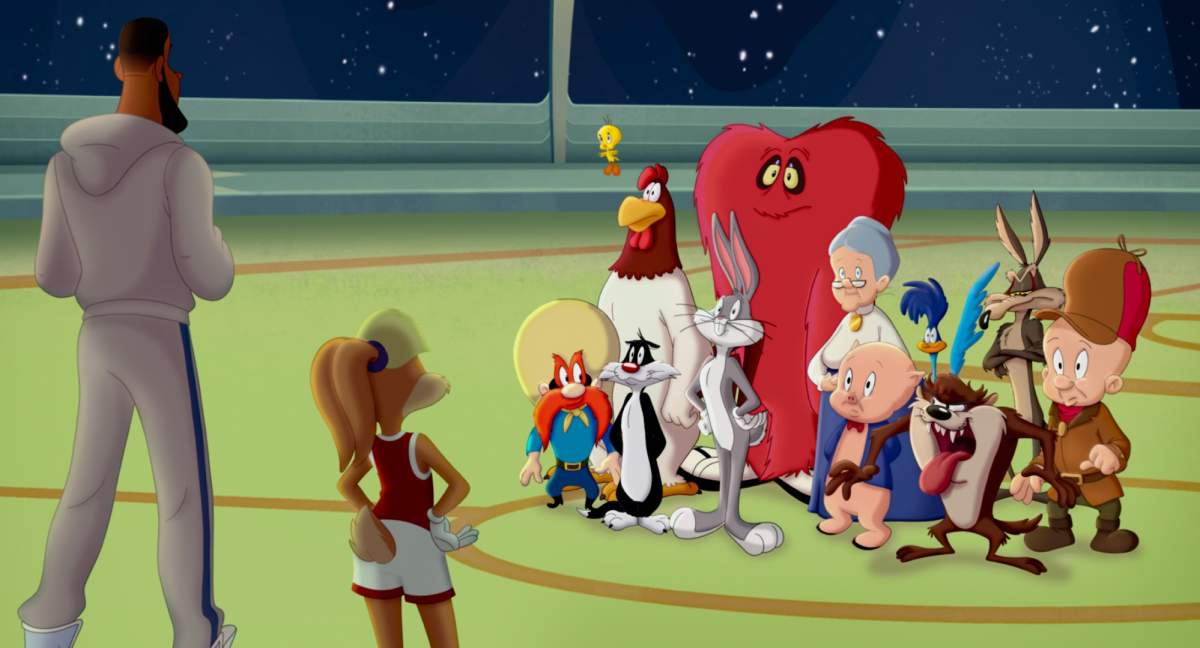 SPACE JAM: A NEW LEGACY, (aka SPACE JAM 2), from left: LeBron James, Lola Bunny (voice: Zendaya), Yosemite Sam (voice: Jeff Bergman), Sylvester (voice: Jeff Bergman), Tweety Bird (voice: Bob Bergen), Foghorn Leghorn (voice: Eric Bauza), Bugs Bunny (voice: Jeff Bergman), Gossamer, Granny (voice: Candi Milo), Porky Pig (voice: Bob Bergen), Road Runner, Tasmanian Devil (voice: Jim Cummings), Wile E. Coyote, Elmer Fudd (voice: Eric Bauza), 2021. © Warner Bros. 