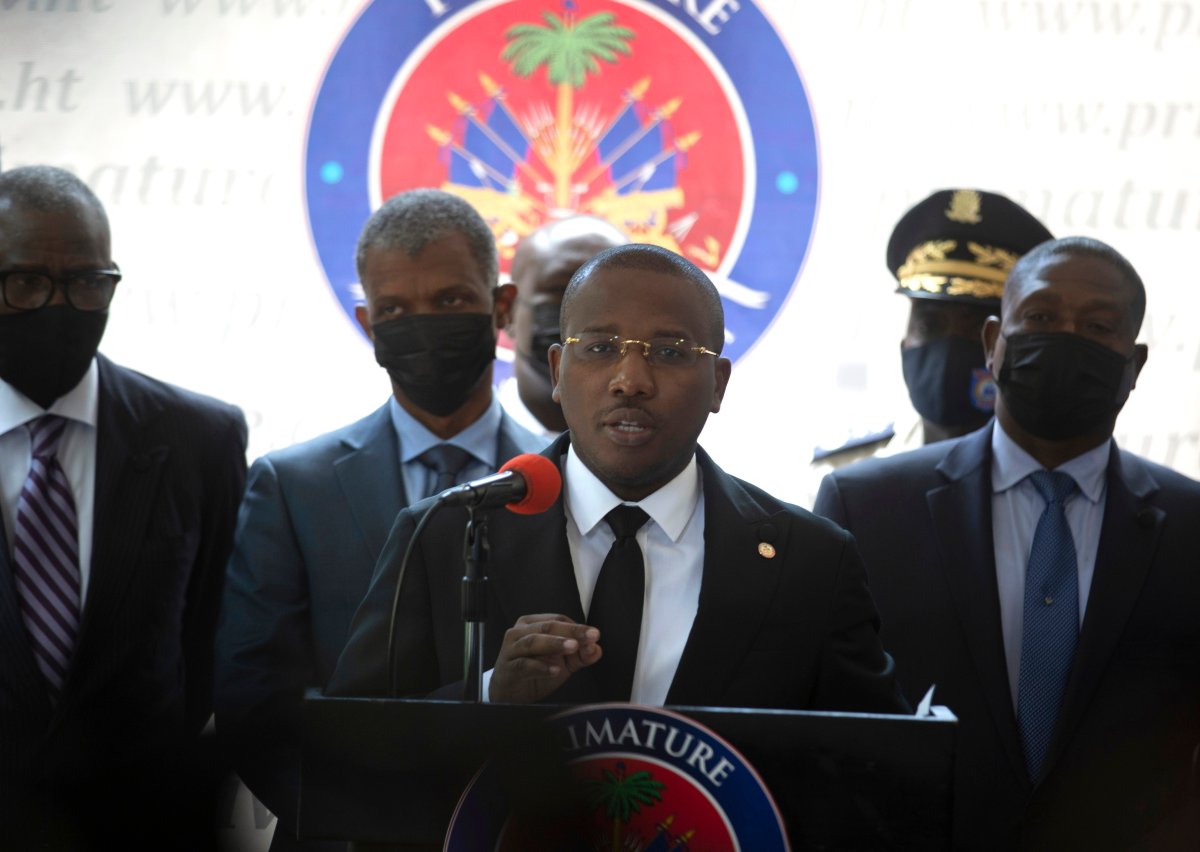 Haiti's interim Prime Minister Claude Joseph gives a press conference in Port-au-Prince, Friday, July 16, 2021, the week after the assassination of Haitian President  Jovenel Moïse’s on July 7.