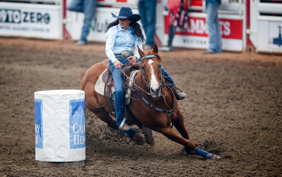 Bertina Olafson, of Hudson Bay, Sask., won the ladies barrel racing event during rodeo finals action at the Calgary Stampede this past weekend.