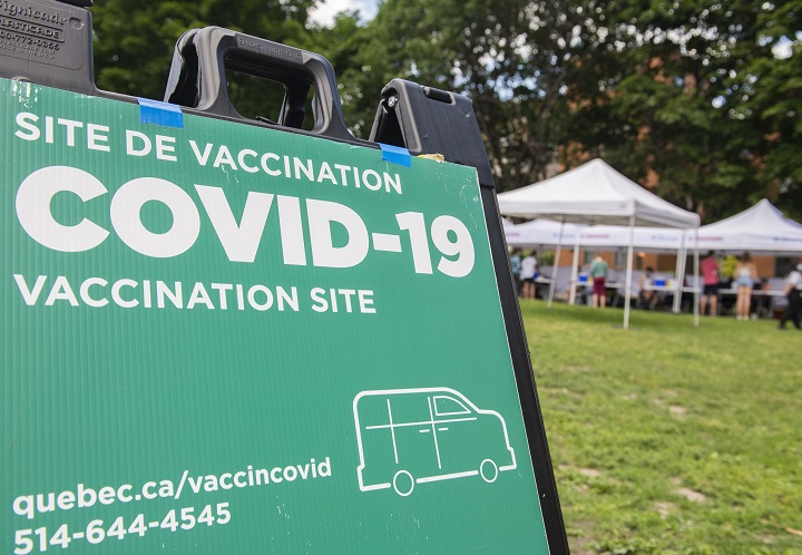 A Covid-19 vaccination site is shown in Montreal, Saturday, July 10, 2021, as the COVID-19 pandemic continues in Canada and around the world. 