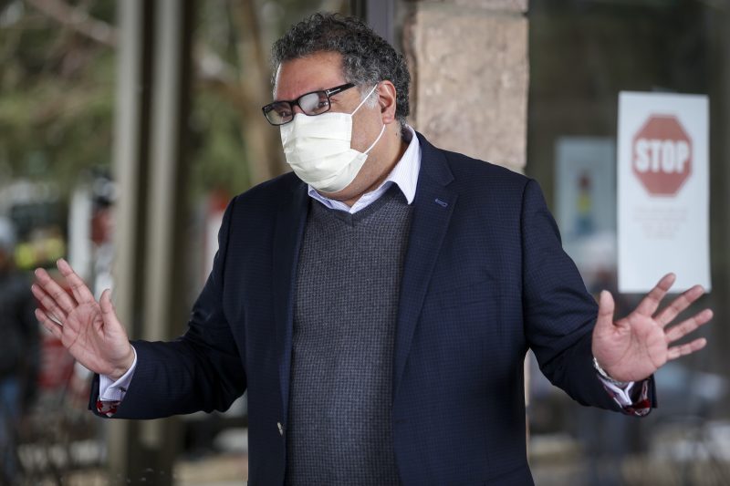Calgary Mayor Naheed Nenshi is shown outside a senior's home in Calgary on Tuesday, April 14, 2020.