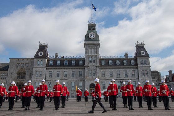 RMC cadets on the parade square at the Royal Military College of Canada in Kingston, Ontario