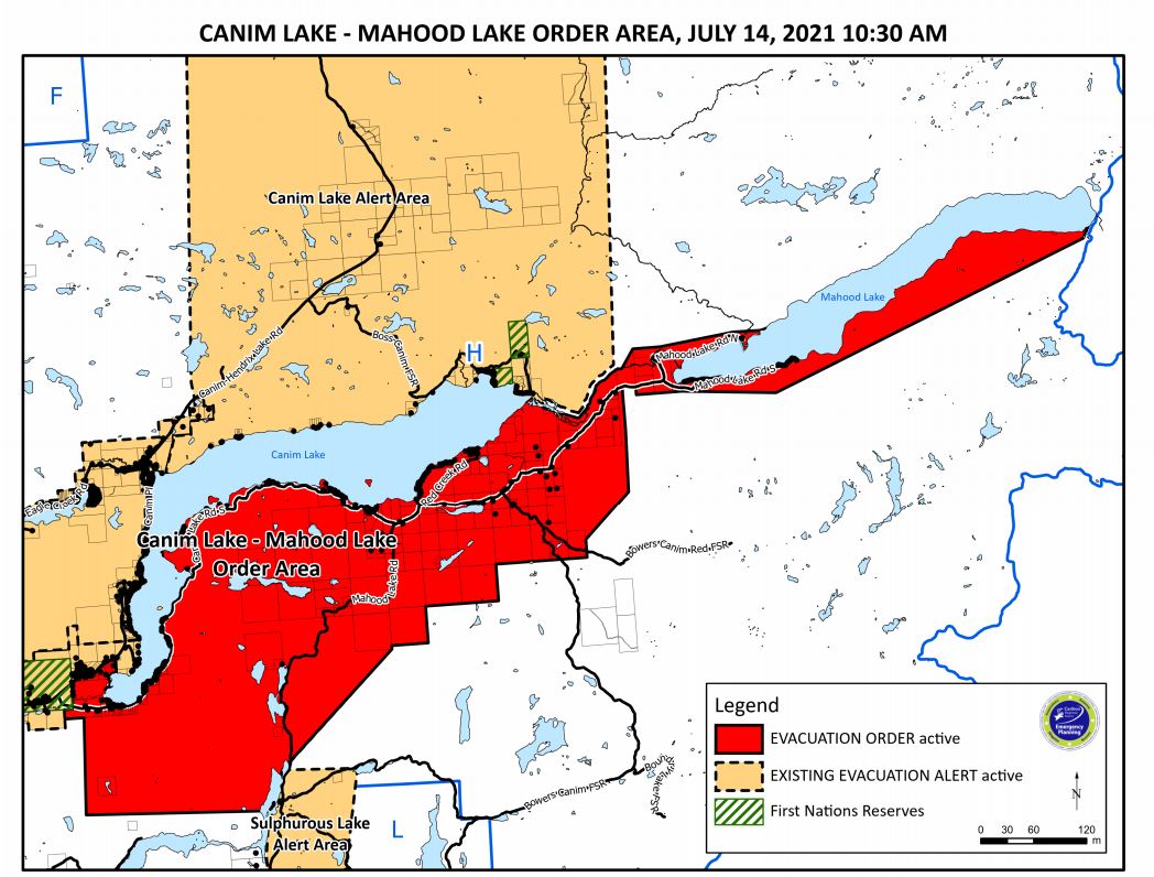The evacuation order and alert area issued by the Cariboo Regional District on July 14.