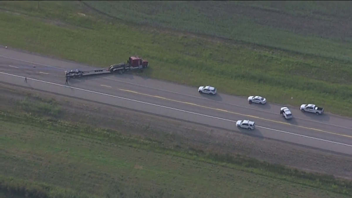 Emergency crews responded to a crash near Gibbons, Alta., on Saturday, July 31, 2021.